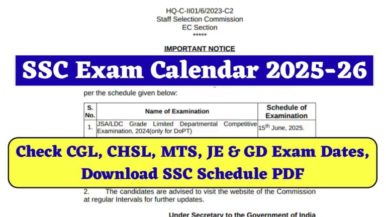 SSC Exam Calendar 2025-26