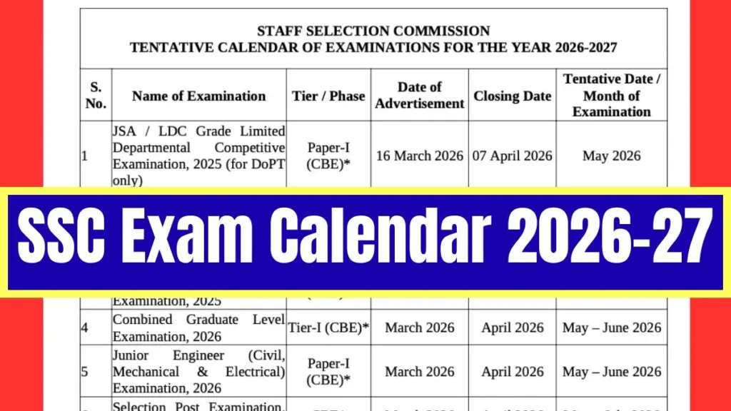 SSC Exam Calendar 2026-27