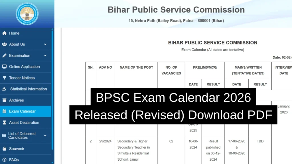 BPSC Exam Calendar 2026