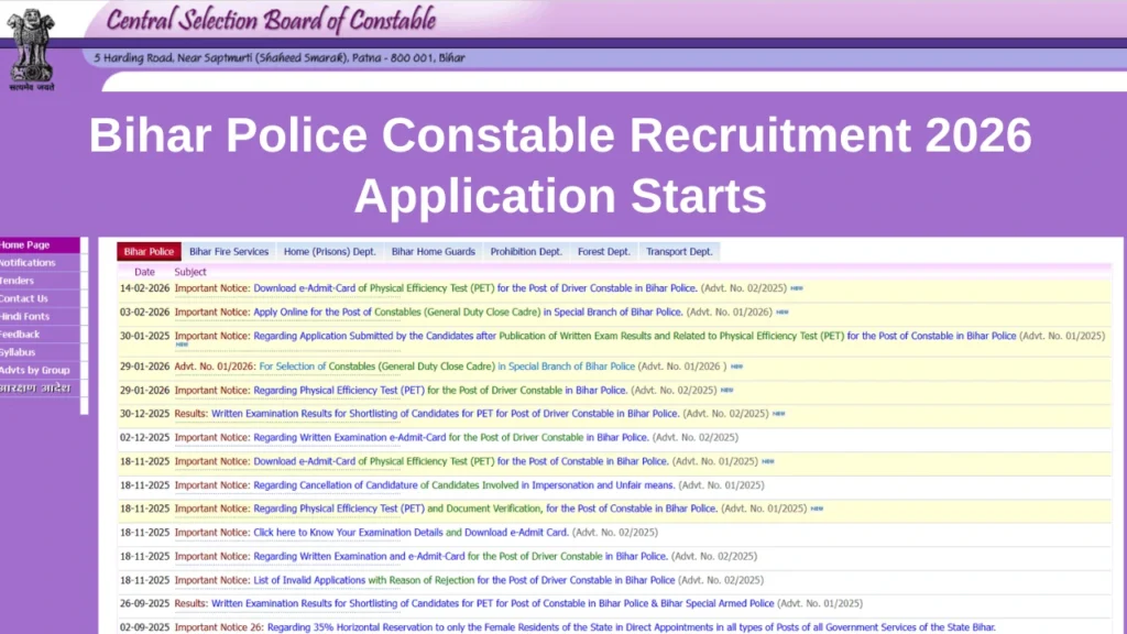 Bihar Police Constable Recruitment 2026 Application Starts at csbc.bihar.gov.in 1 Bihar Police Constable Recruitment 2026