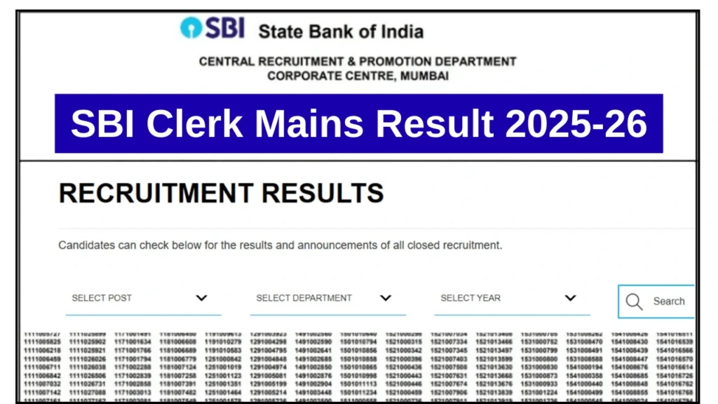 SBI Clerk Mains Result 2025-26