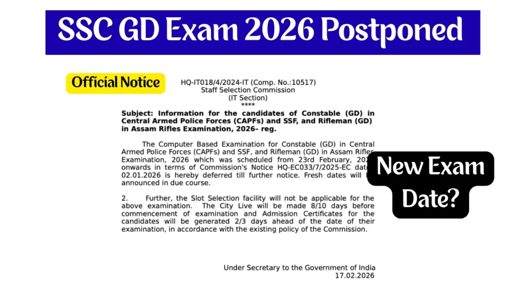 SSC GD Exam 2026 Postponed