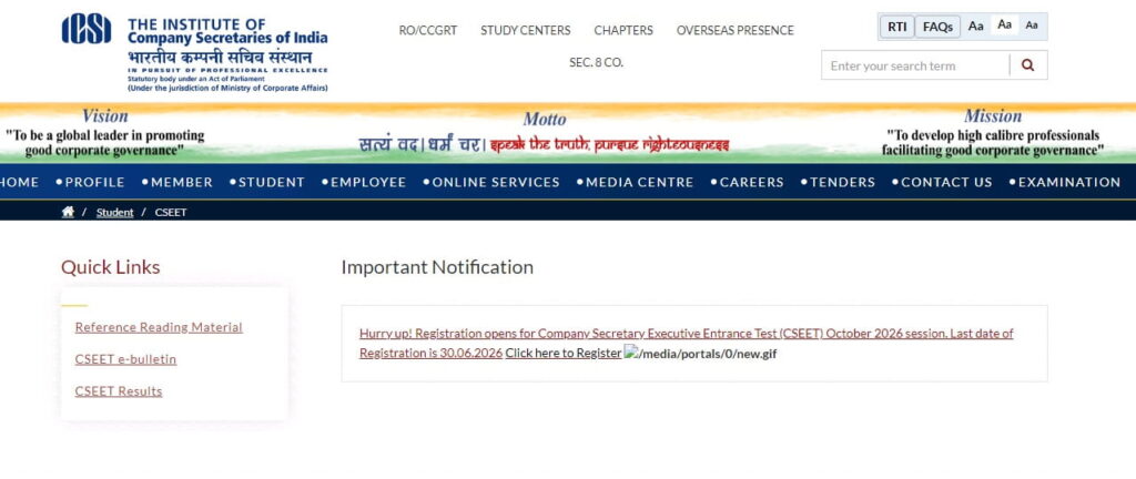 CSEET Registration October 2026 
