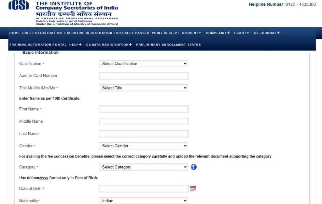 CSEET Registration October 2026 