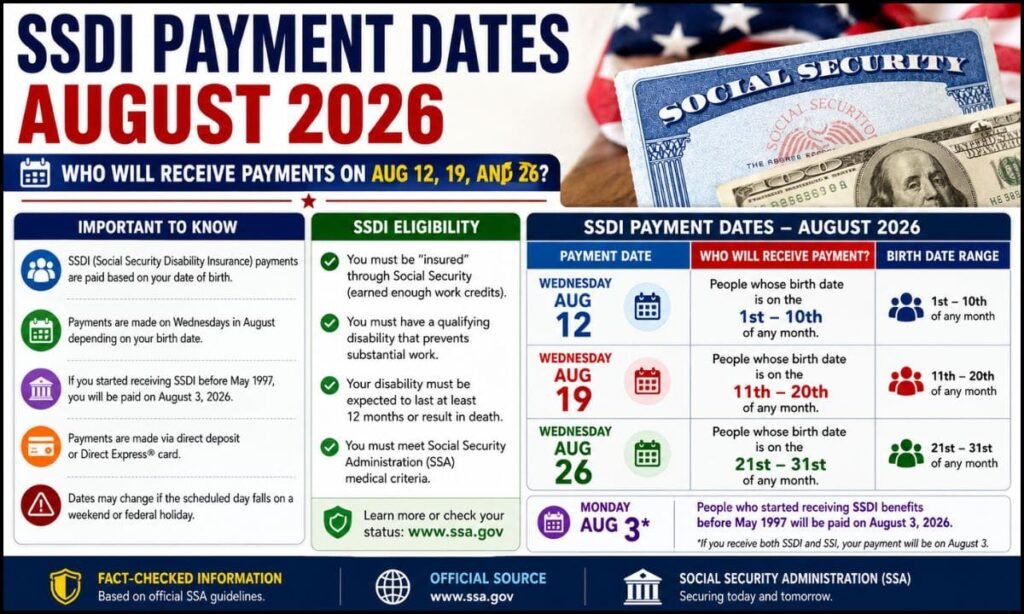 SSDI Payment Dates August 2026: Who will receive payments on Aug 12, 19, and 26? 1 SSDI Payment Dates August 2026