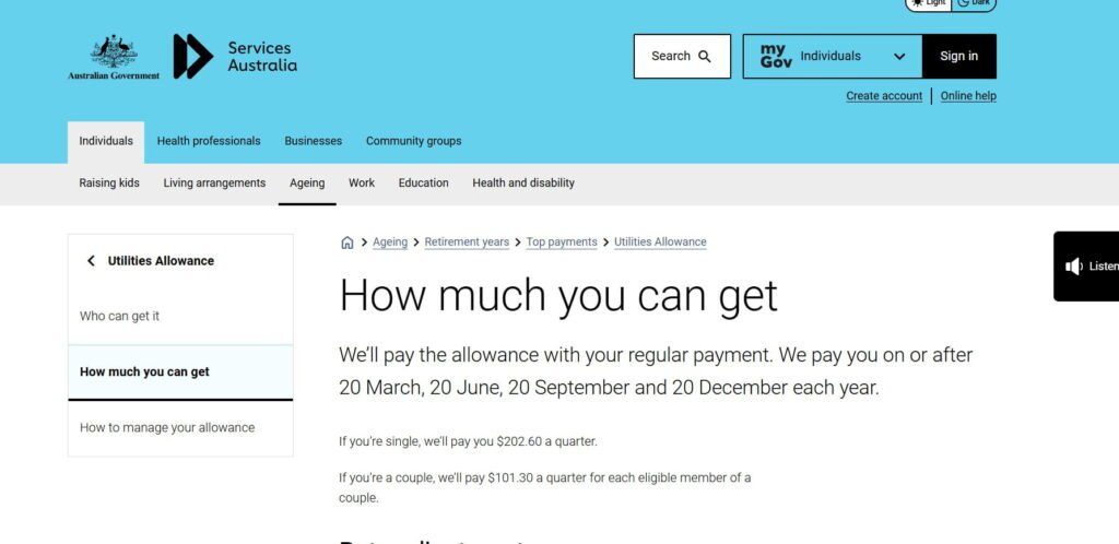 Australia’s $795 Utilities Allowance