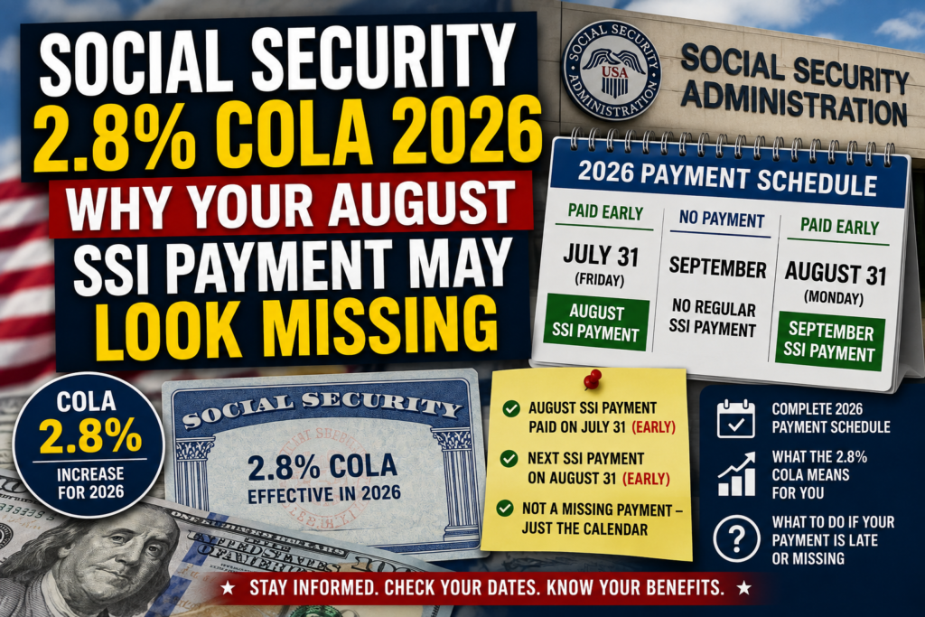 Social Security 2.8% COLA 2026 and August SSI payment schedule