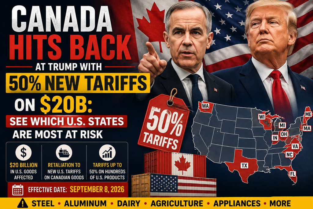 Canada Hits Back at Trump With 50% New Tariffs on $20B: See Which U.S. States Are Most at Risk 1 Canada Hits Back at Trump With 50% New Tariffs on $20B